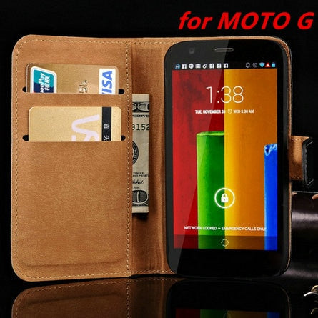 Vintage Leather Flip Wallet Case for Motorola Moto G 1st Gen